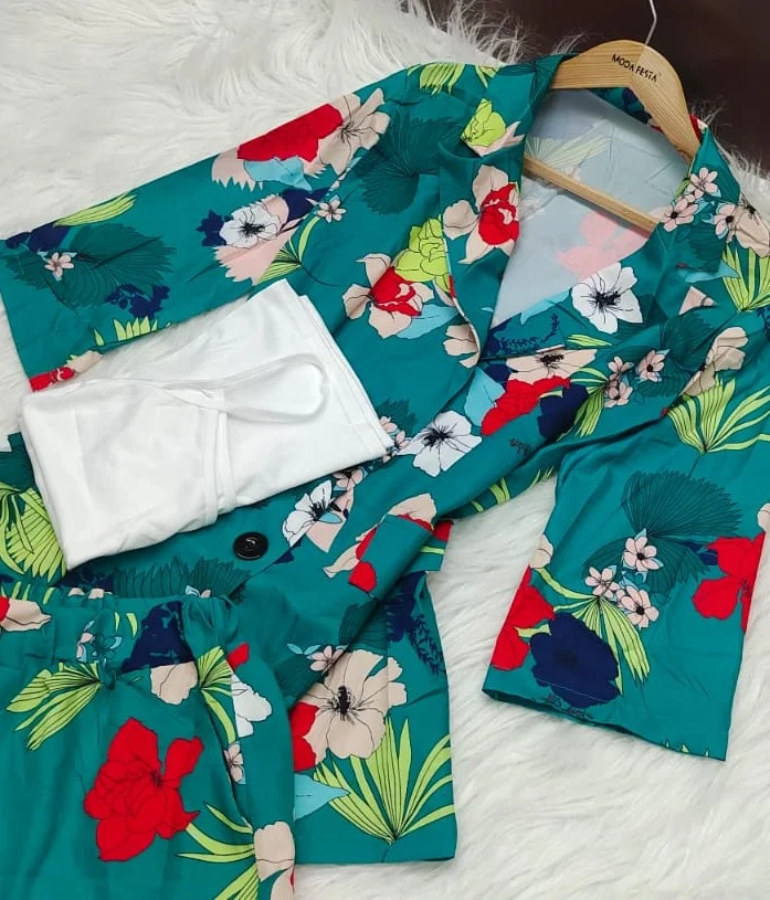 ModaFesta -floral-short-co-ord-set-greenish blue